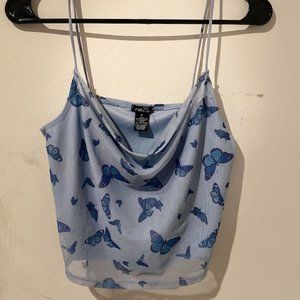 Rue 21 Blue Buttery Fly Crop Top